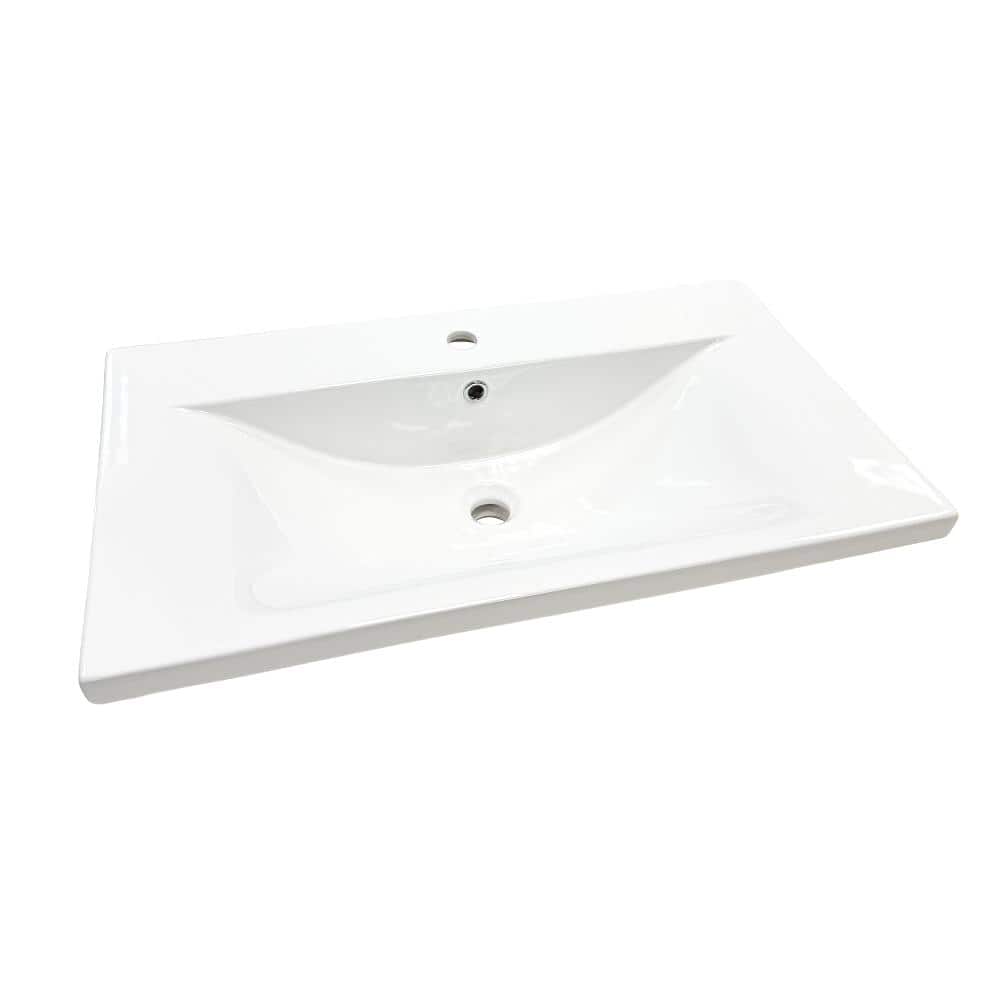 Bellaterra Home 32 in. EdgeFlow Drop-In Single Ceramic Sink Top in White with Single Faucet Hole (1)