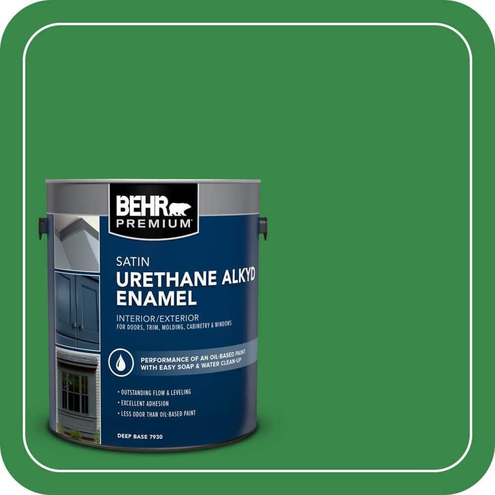 BEHR PREMIUM 1 gal. #P400-7 Paradise of Greenery Urethane Alkyd Satin Enamel Interior/Exterior Paint (1)