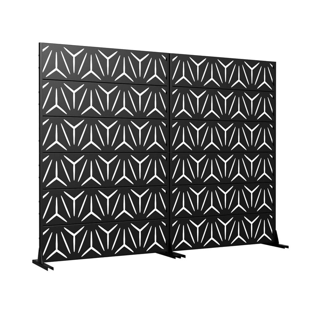 Dovelina 2-Piece 47 in. x 72 in. Black Textured Metal Garden Screens Outdoor Privacy Screen (1)