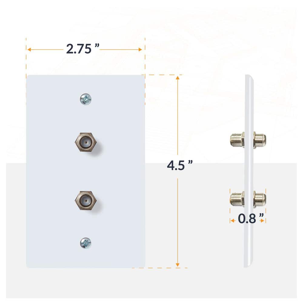 Newhouse Hardware White 1-Gang Coaxial TV Cable Wall Plate, F Connector, for Coax Cable, Double Port Video Wall Jack (5-Pack) (3)
