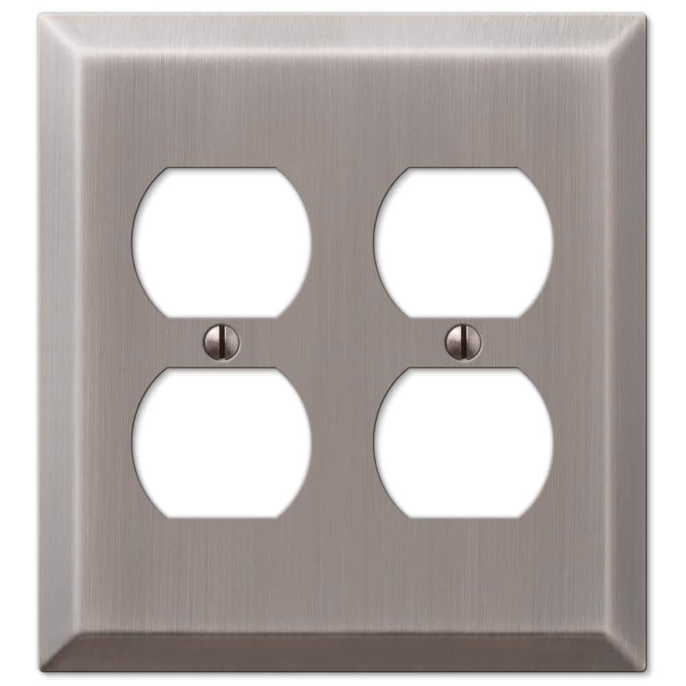 AMERELLE Metallic 2 Gang Duplex Outlet Steel Wall Plate - Antique Nickel
