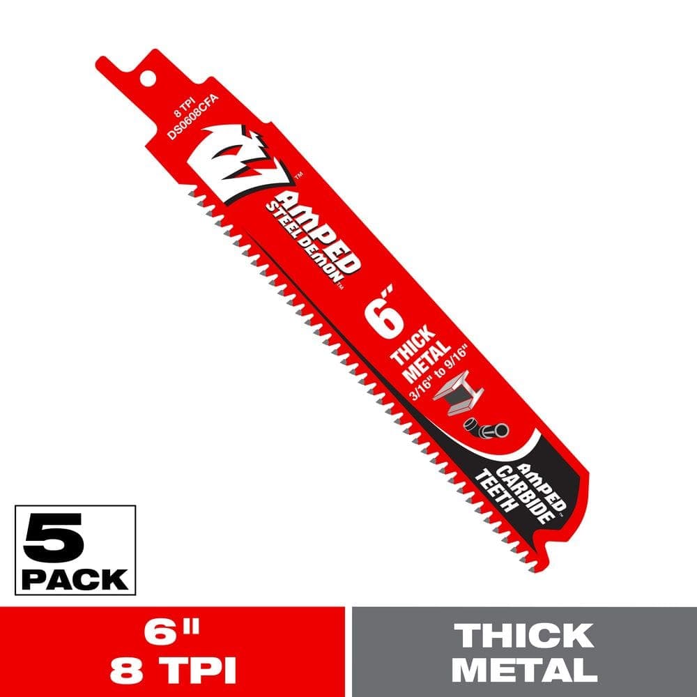 DIABLO 6 in. 8 TPI Steel Demon AMPED Carbide Reciprocating Saw Blade for Thick Metal Cutting (5-Pack)