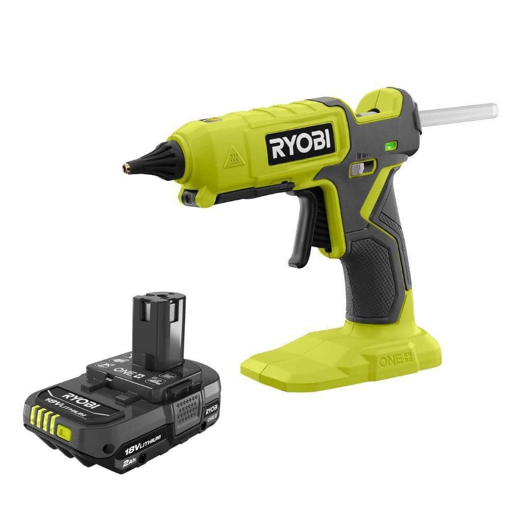 RYOBI ONE+ 18V Cordless Dual Temperature Glue Gun with ONE+ 18V 2.0 Ah Lithium-Ion Battery