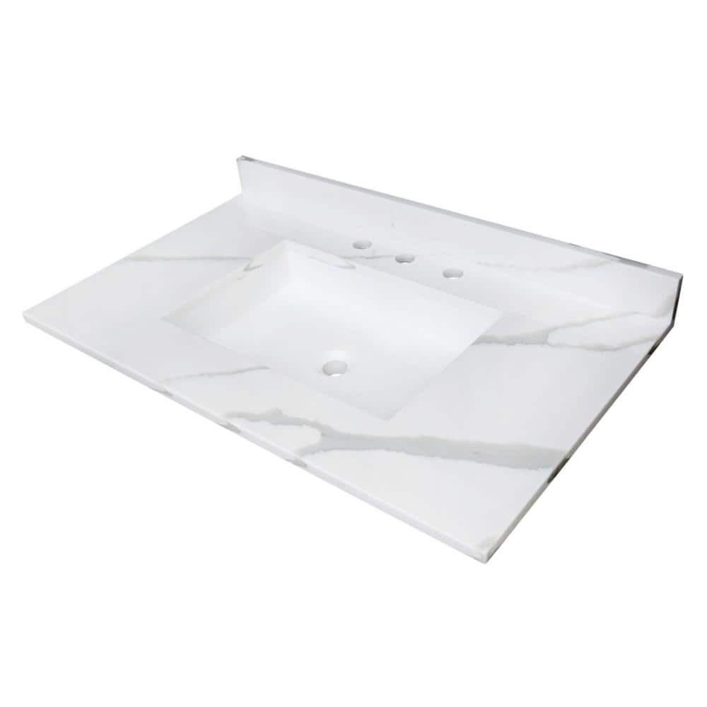 Kingston Brass Montesquieu 37 in. W x 22-1/16 in. D Solid Surface Rectangular Single Sink Vanity Top in Glossy White