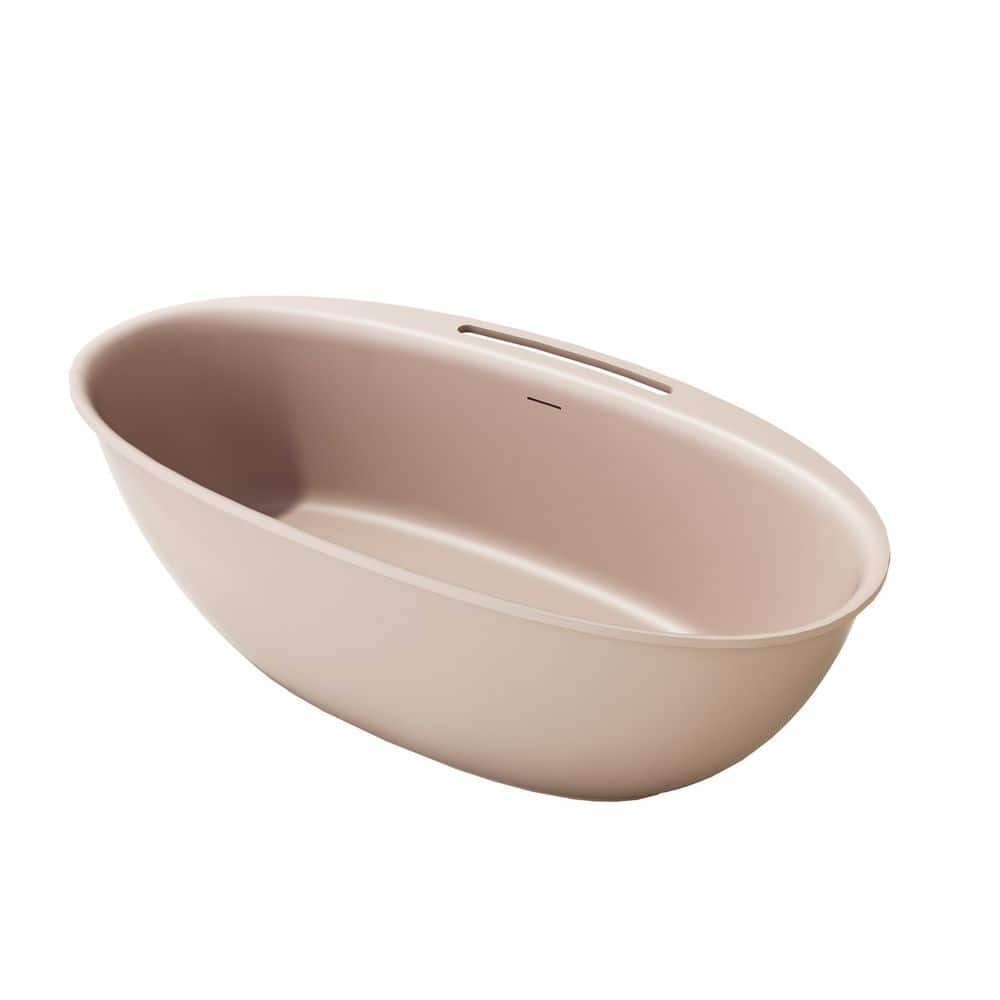 Boyel Living 66.93 in. x 33.46 in. Solid Surface Freestanding Soaking Bathtub with Center Drain and Drain Hose in Desert Rose (1)