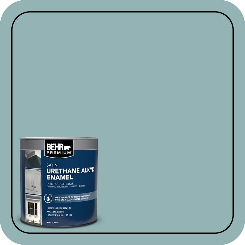 BEHR PREMIUM 1 qt. #BIC-24 Artful Aqua Satin Enamel Urethane Alkyd Interior/Exterior Paint (1)