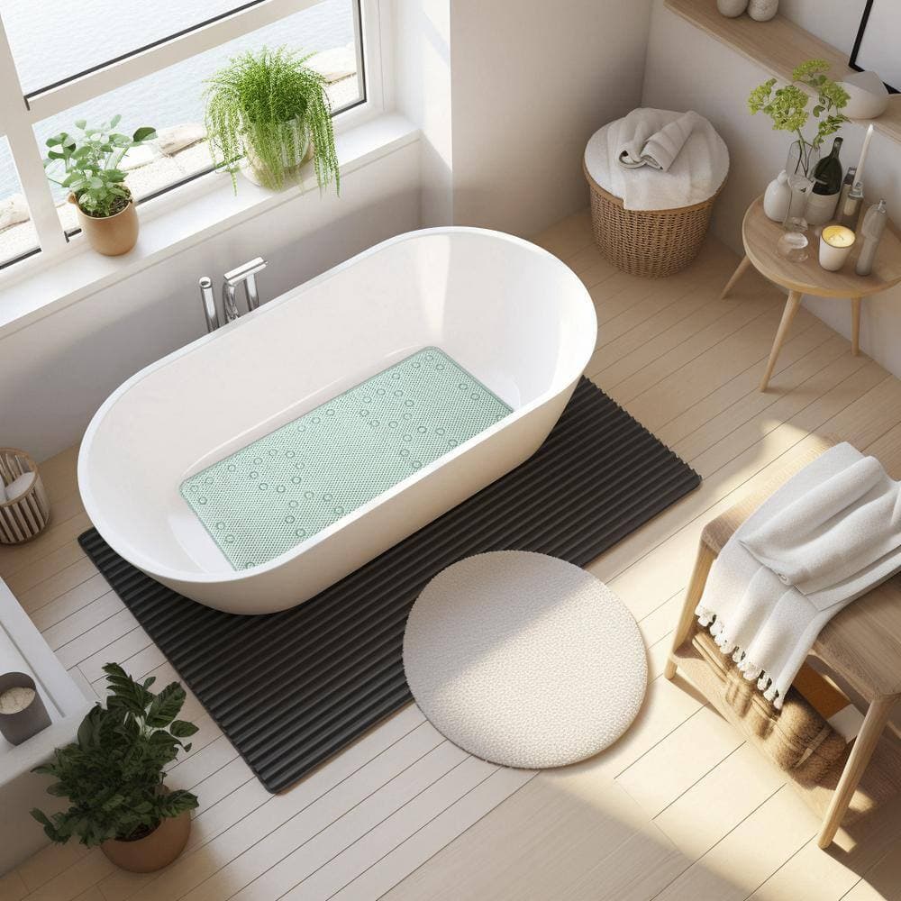 RAY STAR 17 in. x 36 in. Green Double Layer Foam Non Slip Bathtub Mat, More Comfortable and Thicker Tub Mat Foam Shower Mat Green (2)