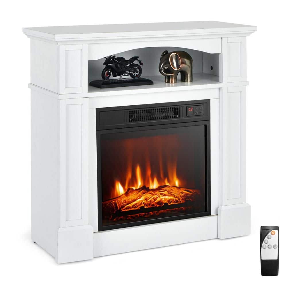 HONEY JOY 32 in. Electric Fireplace with Mantel 1400 W Freestanding Heater with Remote Control and Adjustable Brightness White