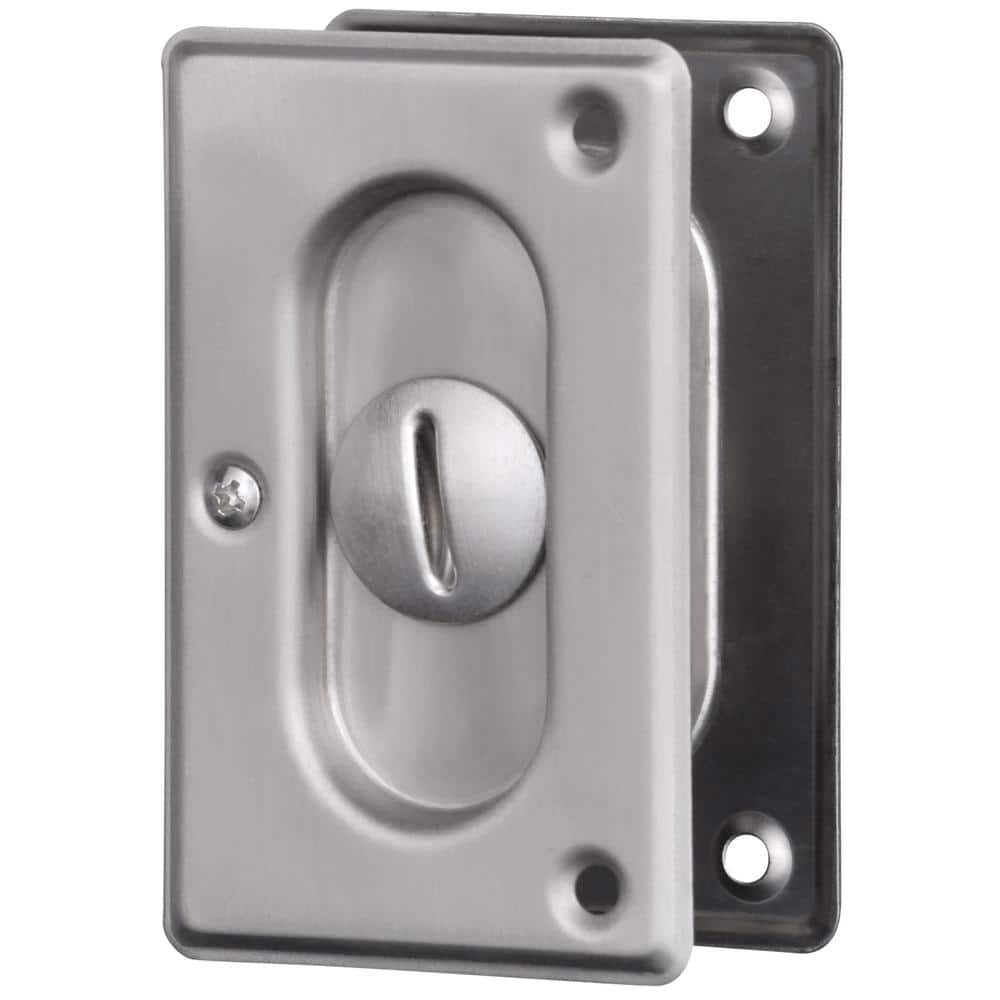 Prime-Line 3-3/4 in., Solid Brass with Satin Nickel Finish, Pocket Door Privacy Lock and Pull (2)