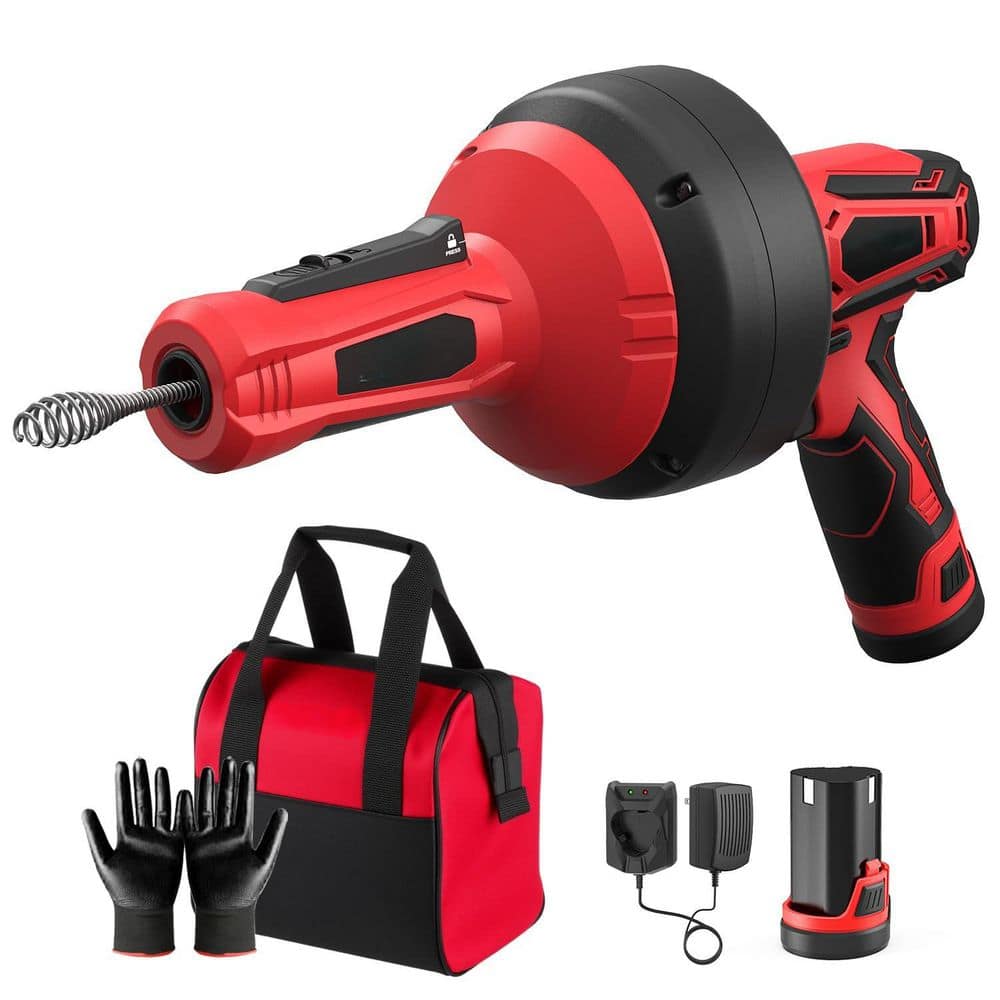 Helhom 12V Auto Feed Electric Drain Auger,16.8 ft. Plumbing Snake for 3/4in.-2in. Pipe,Hair Clog Remover Tool for Sink & Shower (1)