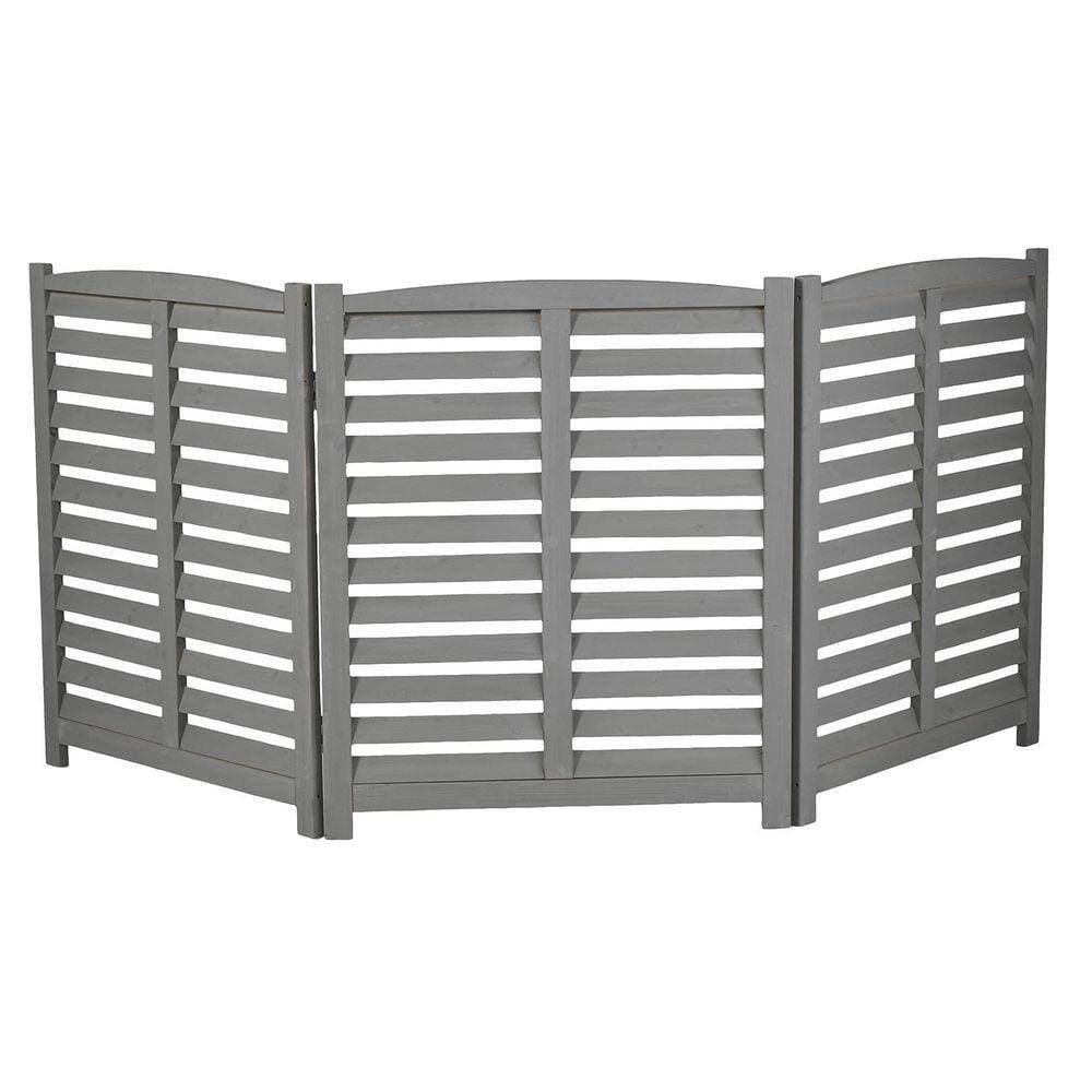 Tenleaf 3-Panel 32 in. x 38 in. Privacy Fence Screen Gray Louver Wood for Outdoor Air Conditioner