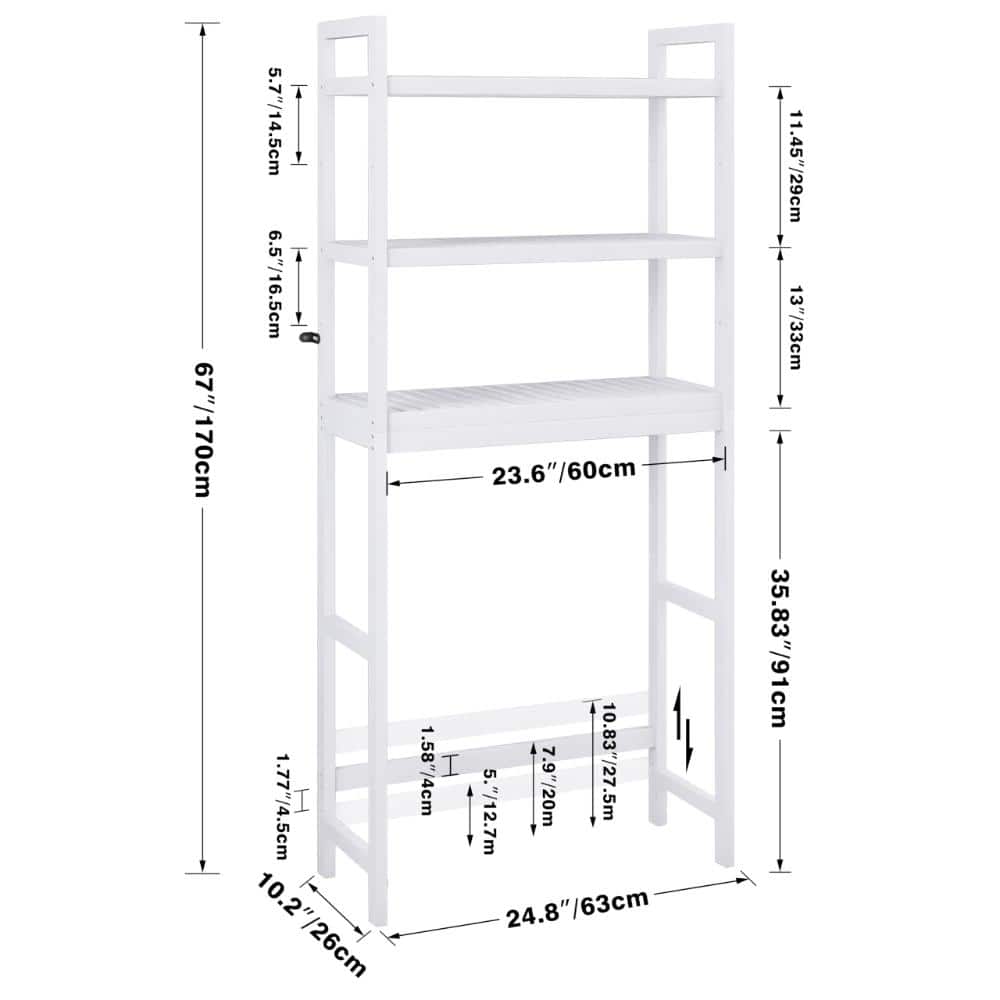 Cubilan 24.8 in. W x 67 in. H x 10.2 in. D White Over The Toilet Storage (2)