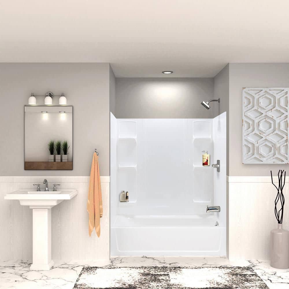 MUSTEE Durawall 60 in. L x 32 in. W x 73.75 in. H Rectangular Tub/ Shower Combo Unit in White with Right-Hand Drain (2)