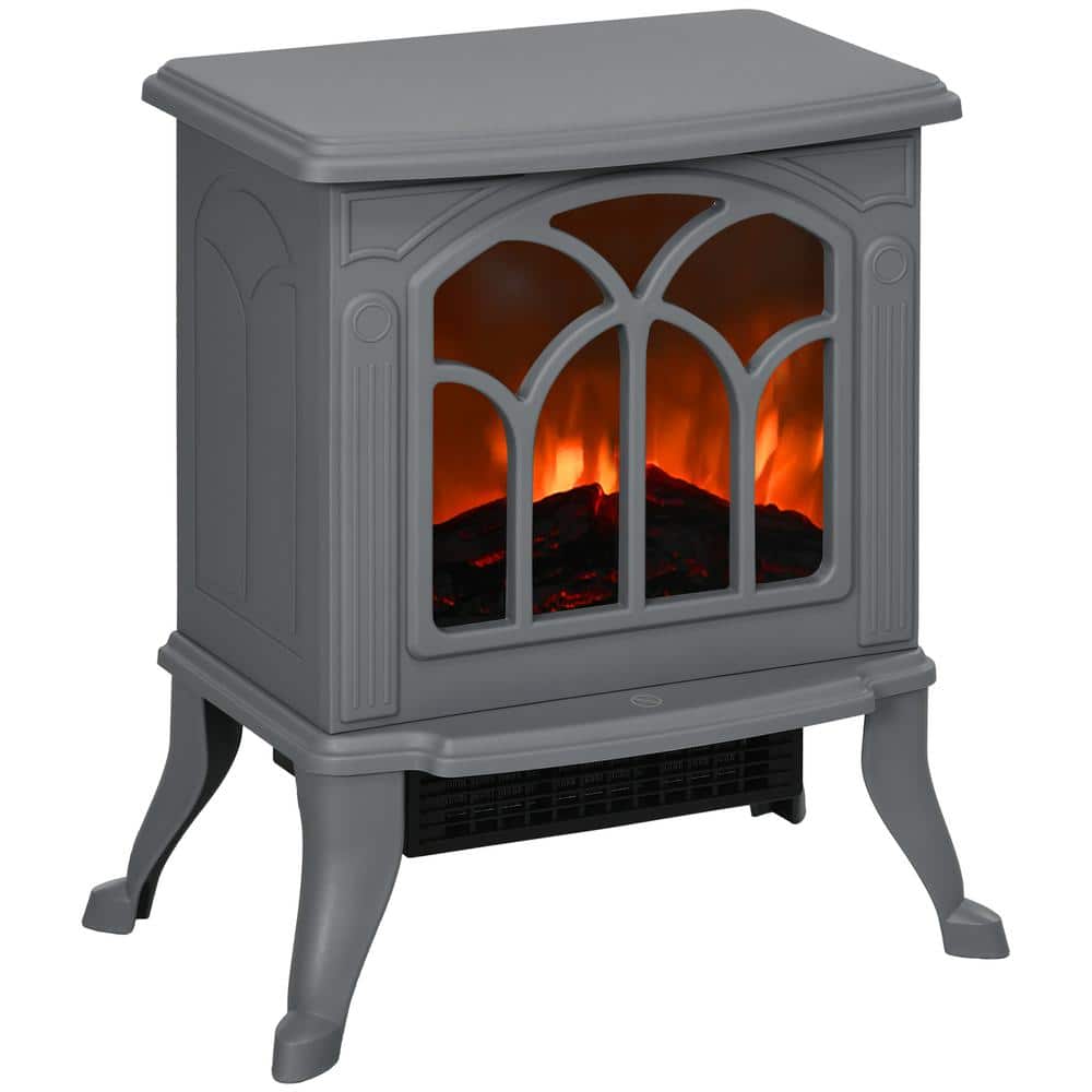 HOMCOM 14.75 in. Freestanding Living Room Electric Fireplace Stove Heater, 750W/1500W in Gray