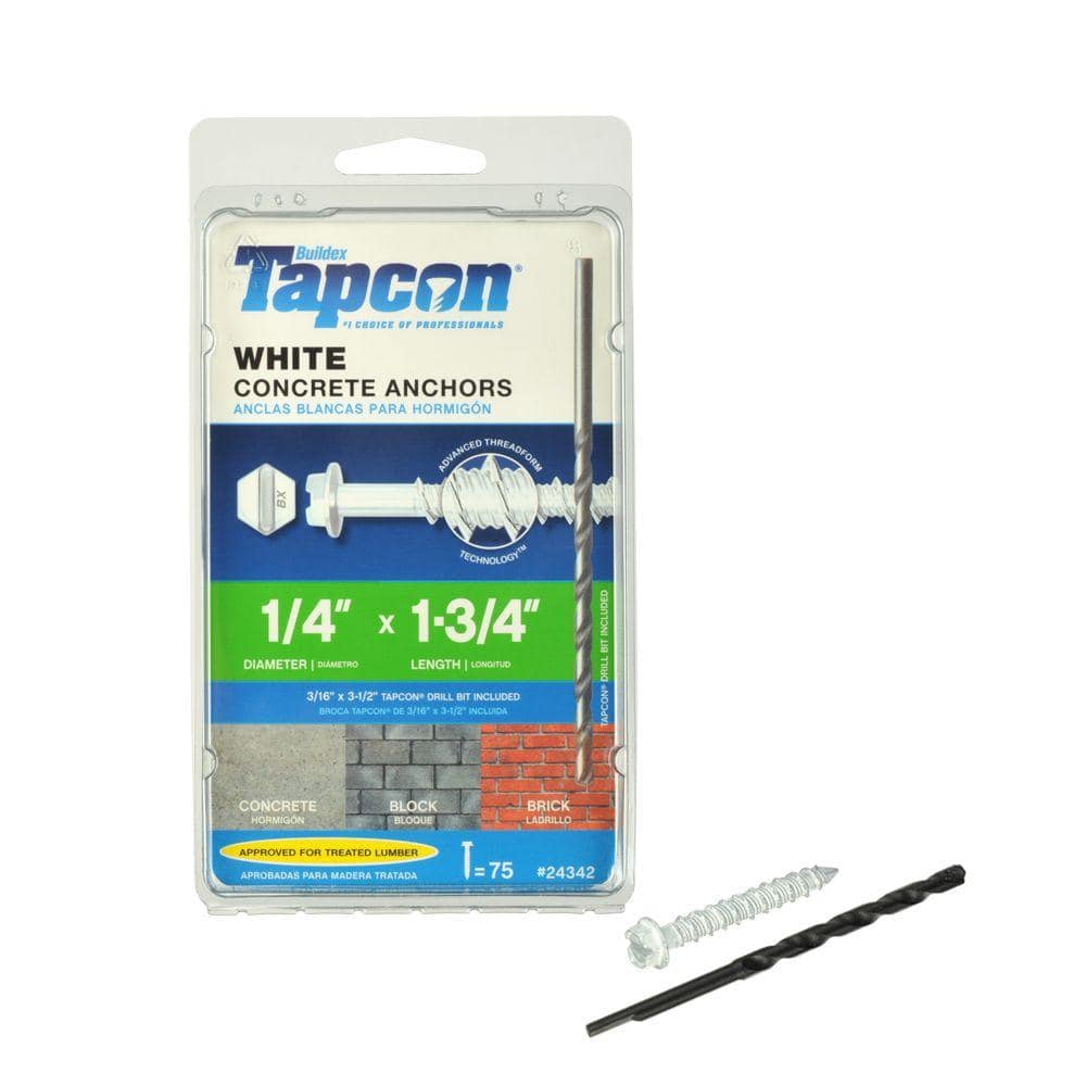 Tapcon 1/4 in. x 1-3/4 in. White Ultrashield Hex-Washer-Head Concrete Anchors (75-Piece) (3)