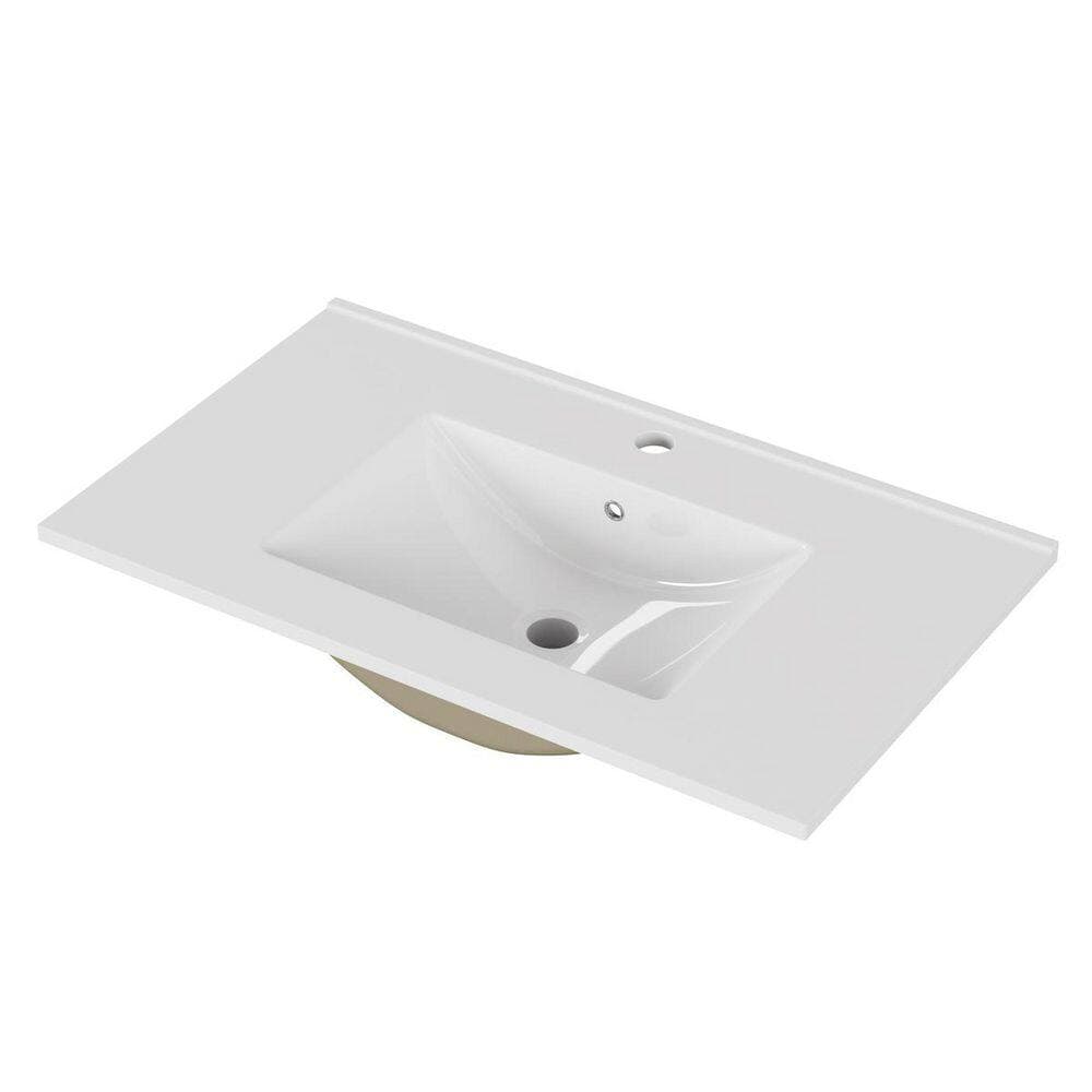 LIVACA 30 in. 18.1 in. Drop-In Bathroom Sink in White Ceramic with Pre-Drilled Faucet Hole durable construction (3)