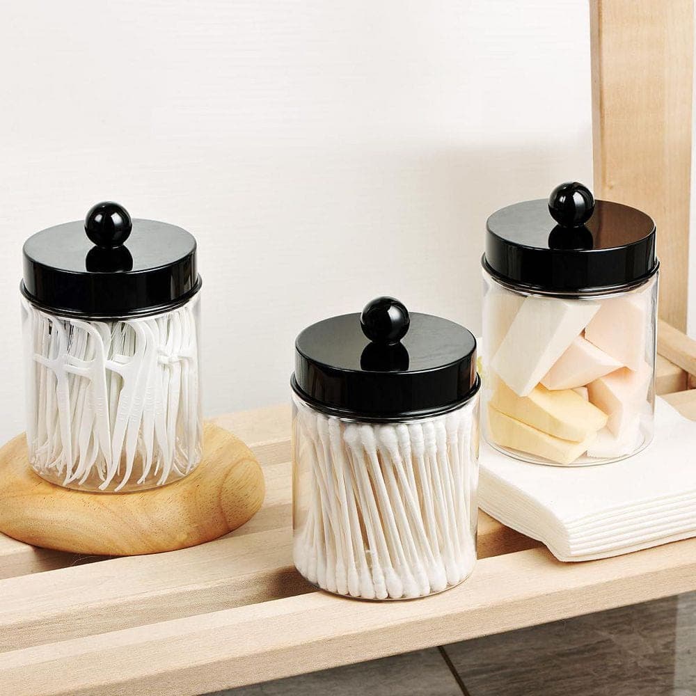 KHKFY Bathroom Vanity Storage Jars Set, Acrylic Apothecary Jars for Qtips and Cotton Swabs, Clear Organizer (2)