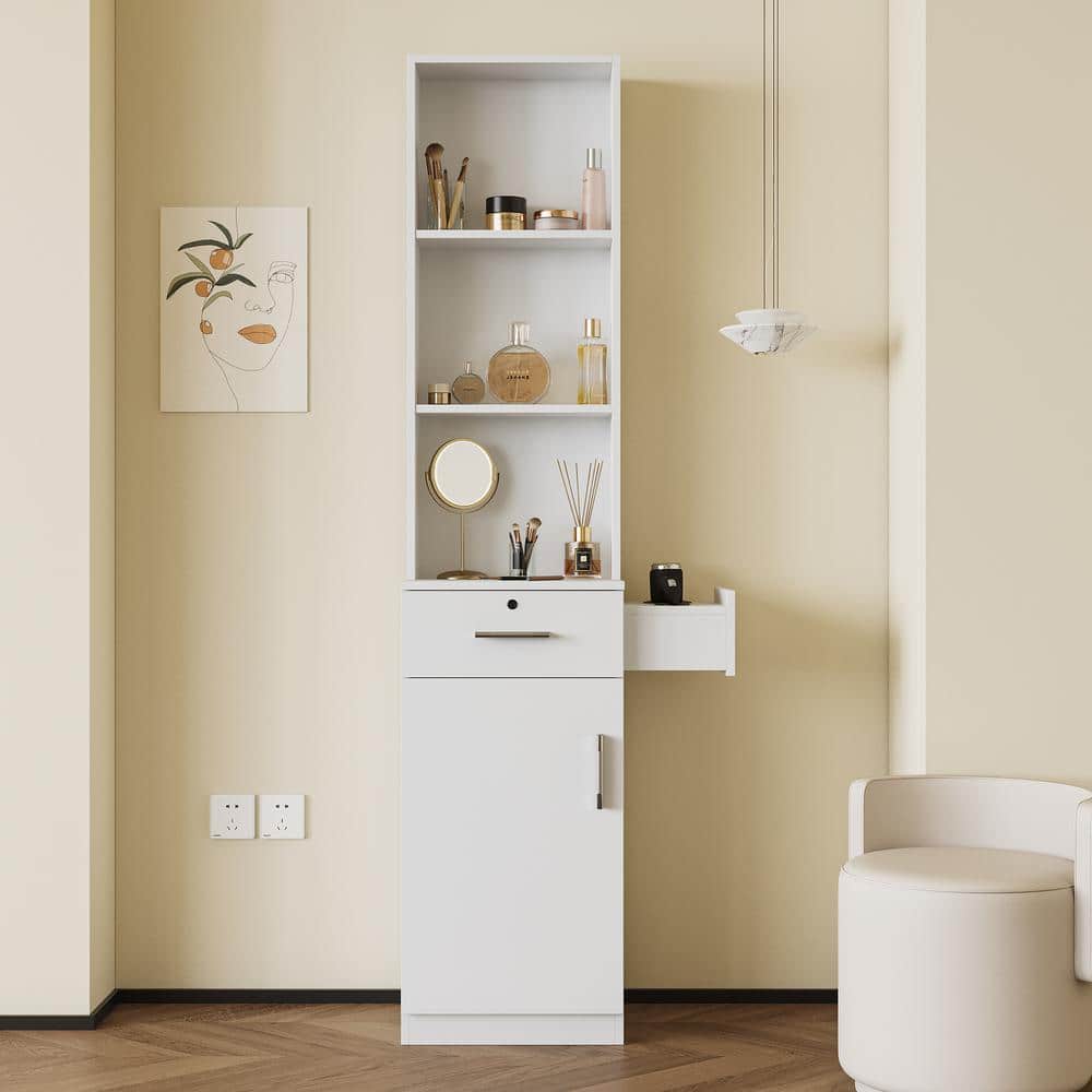 Cesicia 15.67 in. W x 12.28 in. D x 70.87 in. H White MDF Freestanding Linen Cabinet with Multi-layer Storage (3)