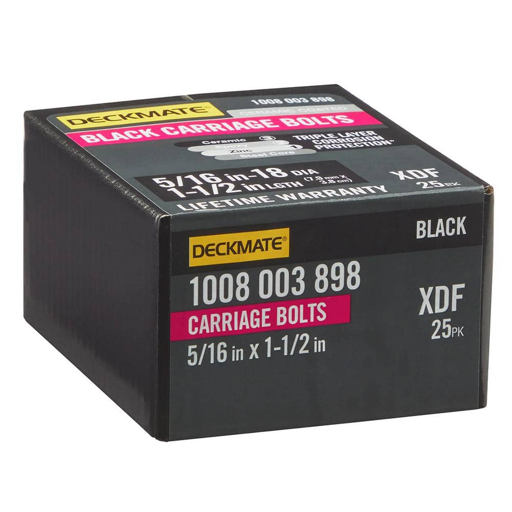 DECKMATE 5/16 in.-18 x 1-1/2 in. Black Deck Exterior Carriage Bolt (25-Pack)