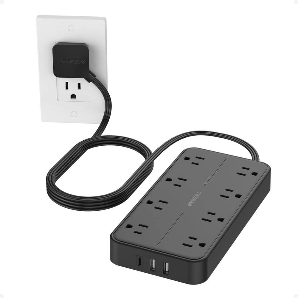BIBIVIS Black 8-Outlets 3 USB Ports Power Strip with Surge Protection, 1080 Joules Protection, Wall Mountable Charging Station (1)