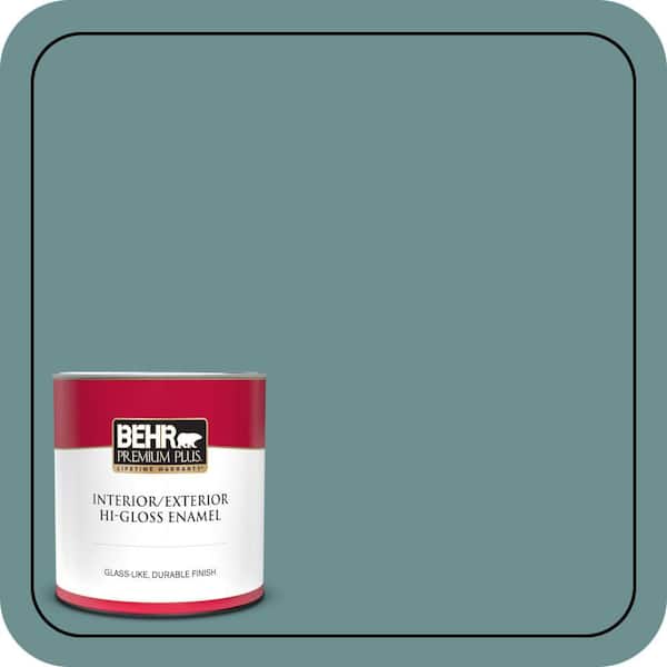 BEHR PREMIUM PLUS 1 qt. #500F-6 Hallowed Hush Hi-Gloss Enamel Interior/Exterior Paint & Primer (2)