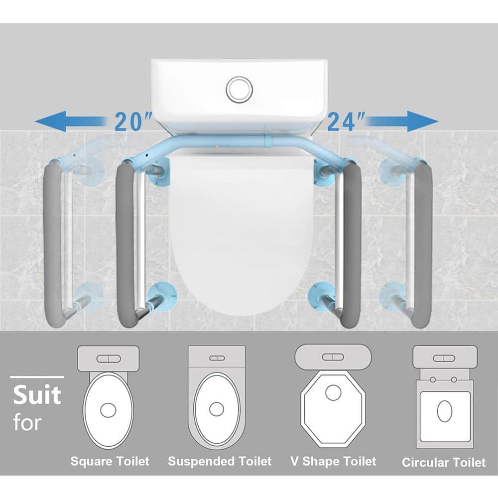 Anqtovp Safety Rails 20 in. x 25 in. Adjustable Support Frame Toilet Seat with Handles in Blue for Elderly and Disabled (3)