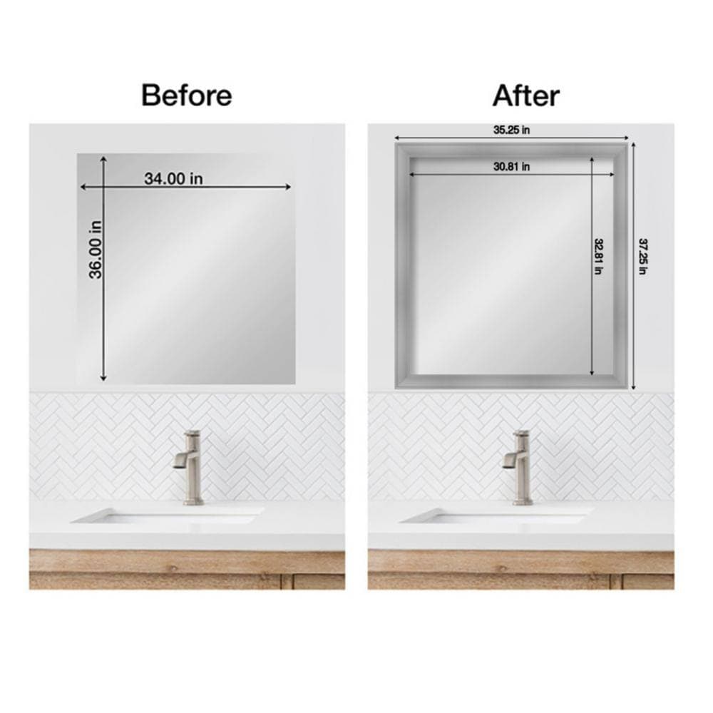 Amanti Art Mirror Makeover Flair Polished Nickel 35.25 in. W x 37.25 in. H Bathroom Mirror Frame Border Kit-Fits a 34 x 36 Mirror (3)