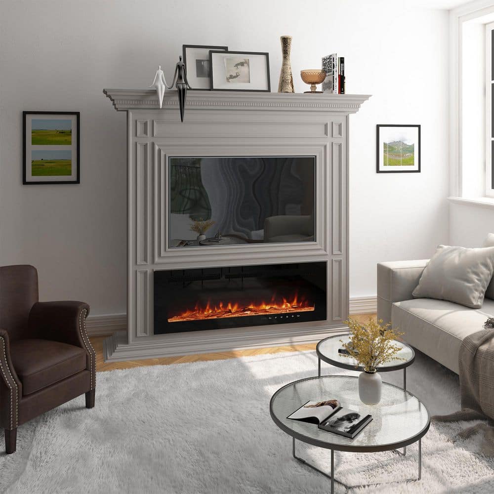 Mondawe 50 in. Wall-Mounted or Built-In Electronic Fireplace Insert with Adjustable Flame in Black (3)