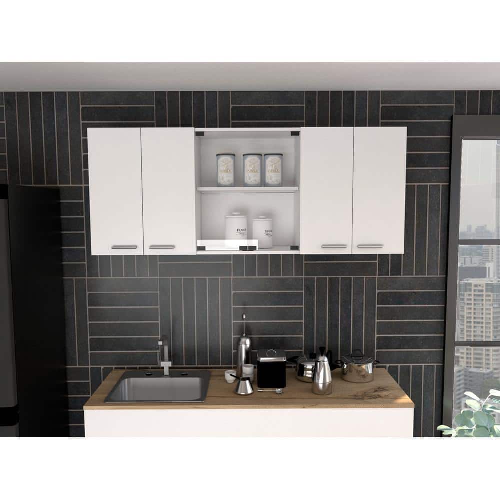 Unbranded 59.05 in. W x 12.4 in. D x 23.62 in. H Bathroom Storage Wall Cabinet in White (2)