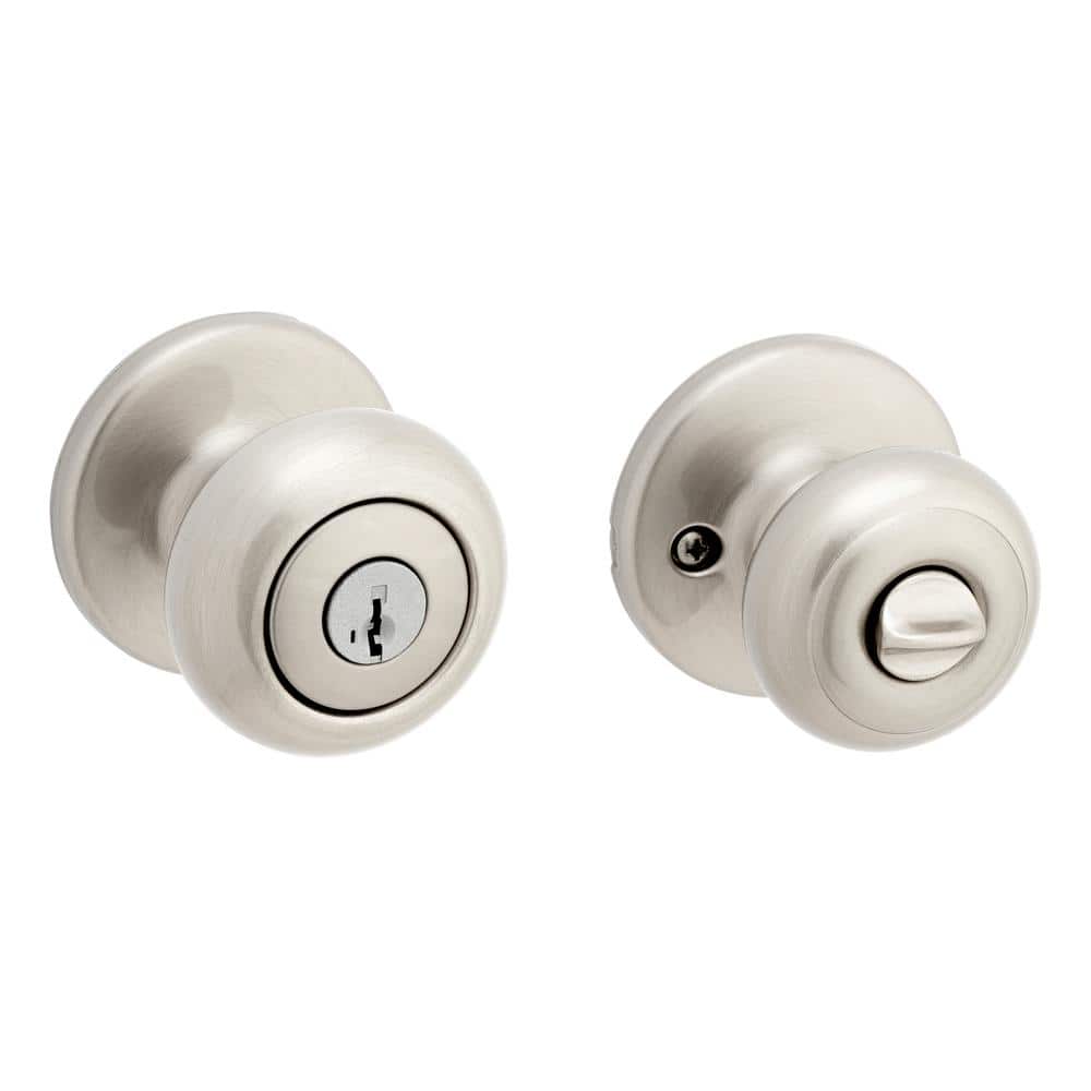 Kwikset Cove Satin Nickel Keyed Entry Door Knob featuring SmartKey Security and Microban Technology (1)