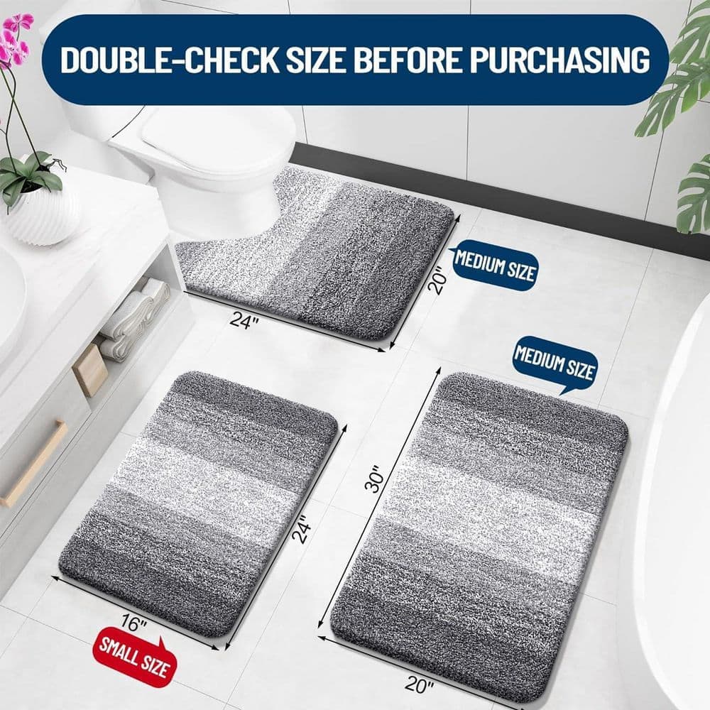 Wudkey 3 Piece Bathroom Rugs Set, 20 in. x 30 in. Soft Absorbent Microfiber Bath Mats with U-shaped Contour Toilet Rug (3)