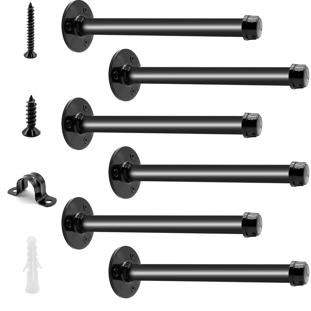 Wudkey 12 in. Industrial Iron Pipe Shelf Brackets, Heavy Duty Metal Shelving Brackets for DIY Shelves (6-Pack) (1)