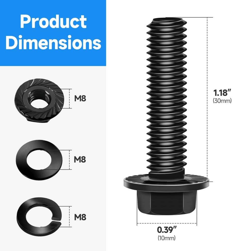 MarySino M8 x 30 mm Black Oxide Zinc Flanged Bolt (10-Pack), Class 10.9 Alloy Steel Bolt Set (2)