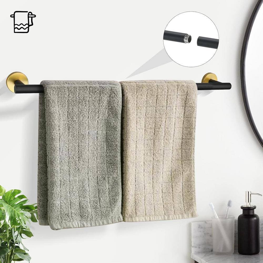 Unbranded 5-Piece Stainless Steel Bath Hardware Set-24 in. Towel Bar, Ring, 2 Robe Hooks and Toilet Paper Holder in Gold and Black (2)