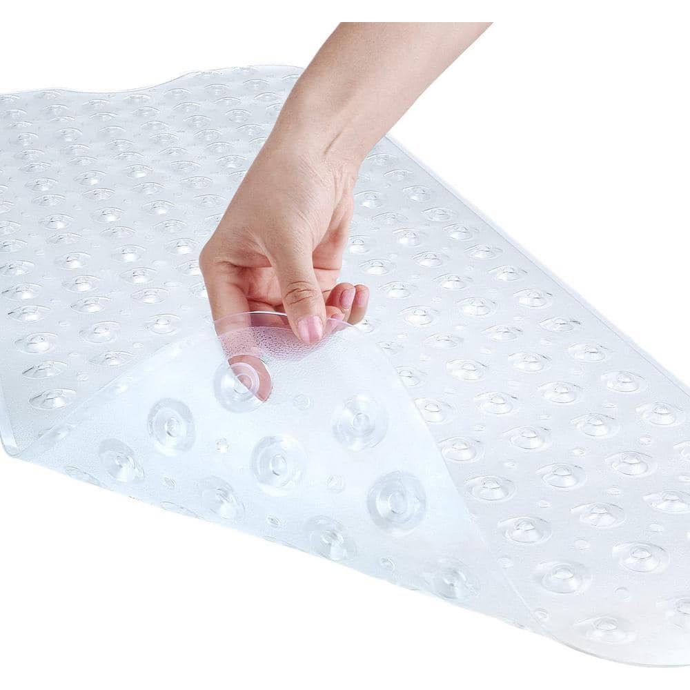 Adrinfly 16 in. x 40 in. Non-Slip Bathtub Mat with Suction Cups and Drain Holes in Clear (2)