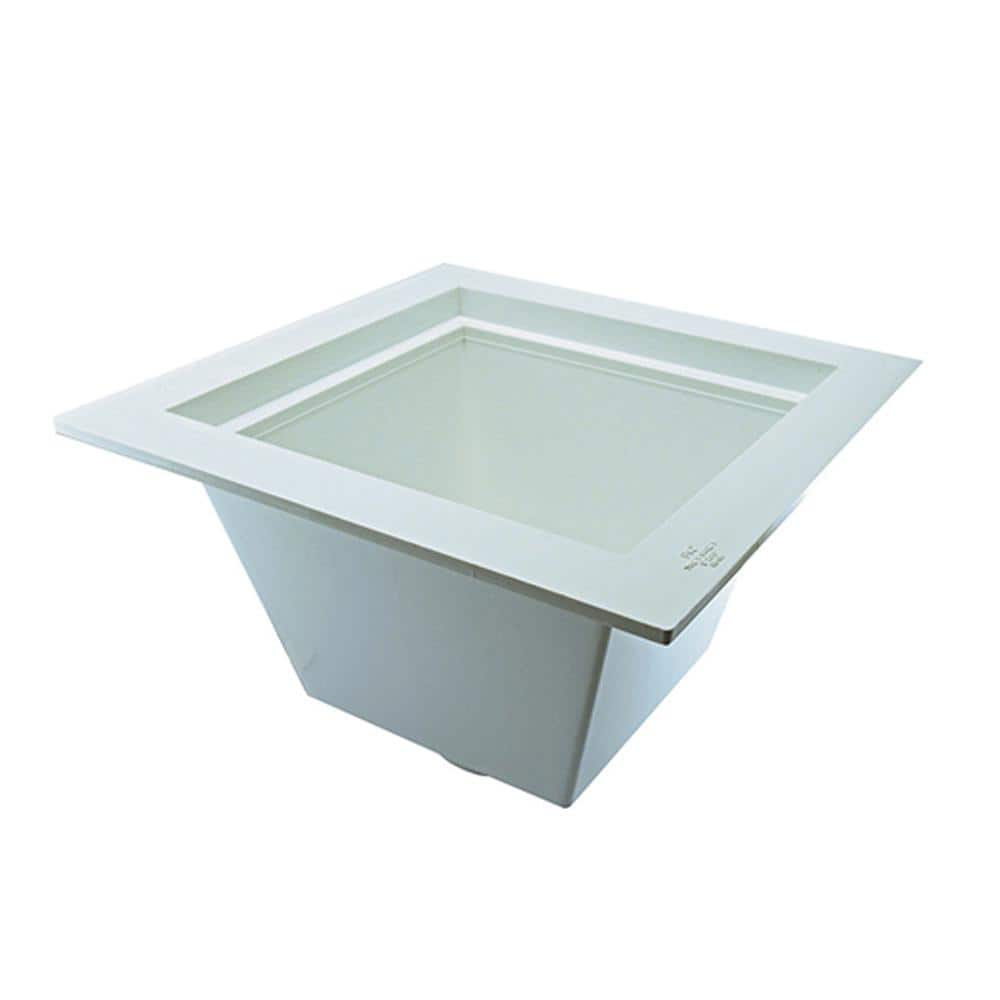 JONES STEPHENS 12 in. Square PVC Pipe Fit Floor Sink-Only, Fits Over 2 in. or Inside 3 in. Sch 40 DWV Pipe (2 in. x 3 in.)