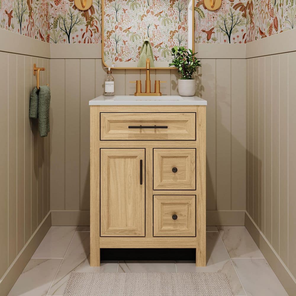 Glacier Bay Haldone 25 in. Single Sink Freestanding Sunlit Bathroom Vanity with White Cultured Marble Top (Assembled) (2)