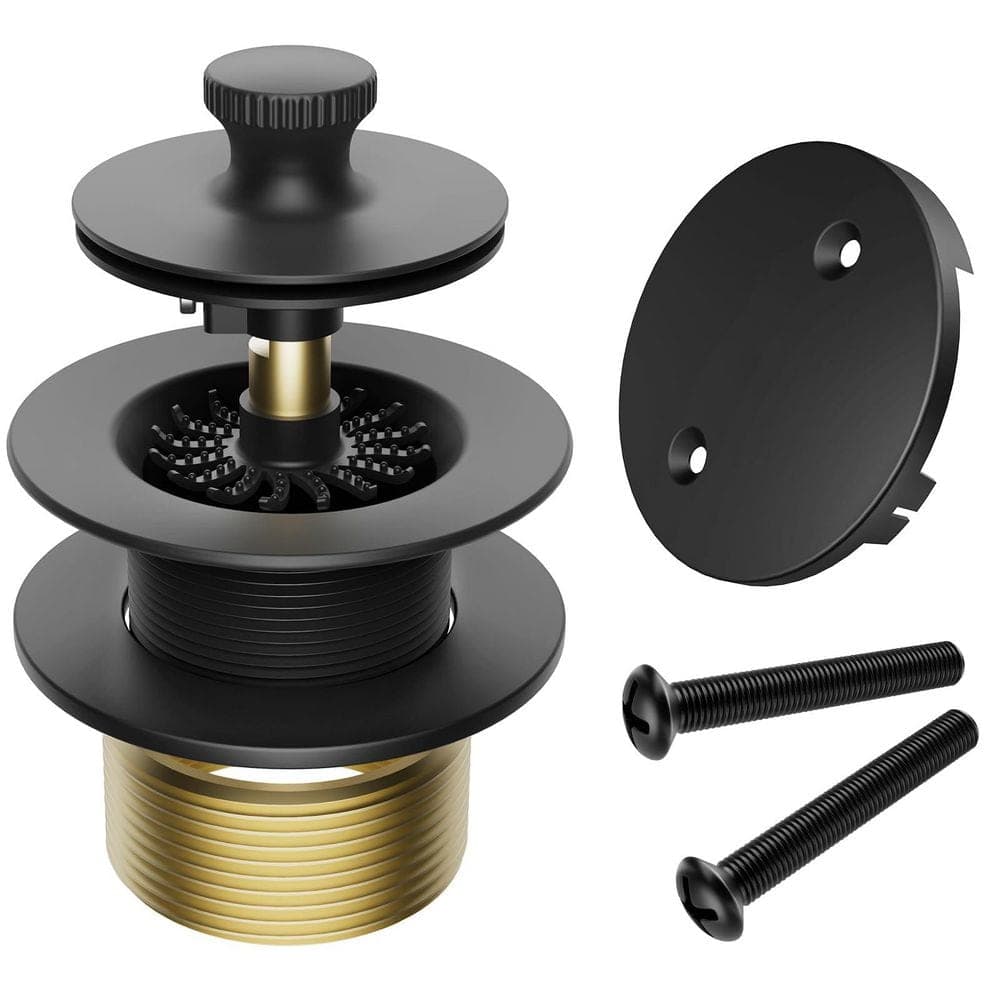 Wudkey 1-Piece Tub Drain Stopper Bathtub Drain Included Mounting Hardware, Hair Catcher and Overflow Faceplate in Matte Black (1)