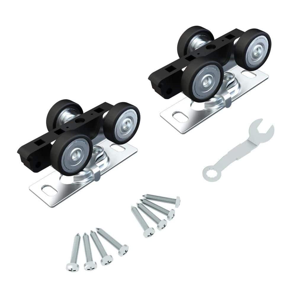 Numhew 2-Pack Black Modern Top Mount Pocket Door Rollers, Commercial Grade Metal Sliding Door Replacement Hanger Assembly (1)