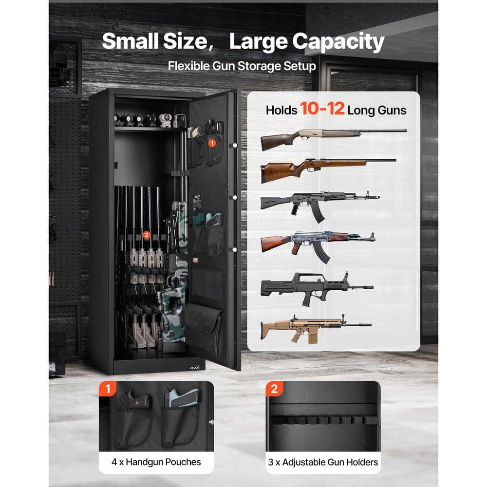 VEVOR 10-12 Gun Safe, Long Gun Cabinet for Rifles and Pistols, Rifle Safe with 4-Pistol Pockets (Assembly Required) (2)