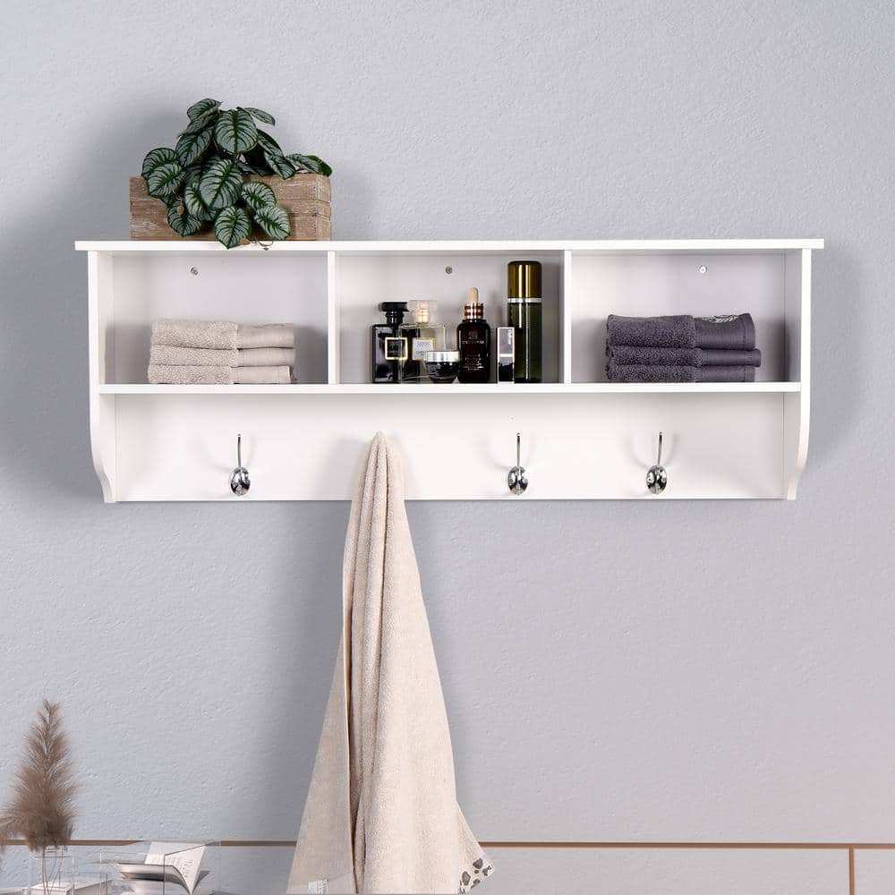 FUNKOL 38.9 in. W x 13.8 in. H White Bathroom Wall Cabinet with 4 Dual Hooks (1)