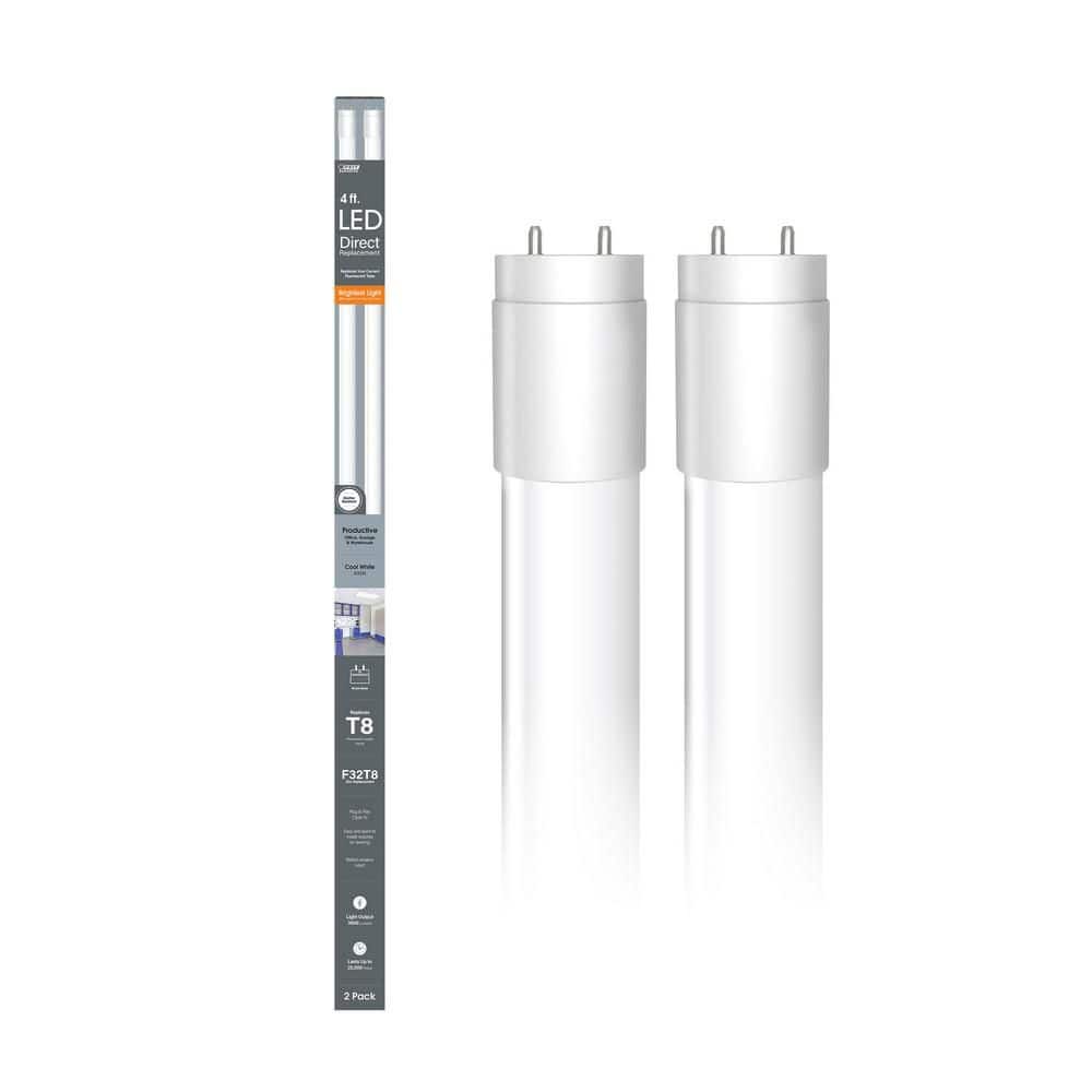 Feit Electric 32-Watt 4 ft. T8 G13 Type A Plug and Play High Output Linear LED Tube Light Bulb, Cool White 4000K (2-Pack) (2)
