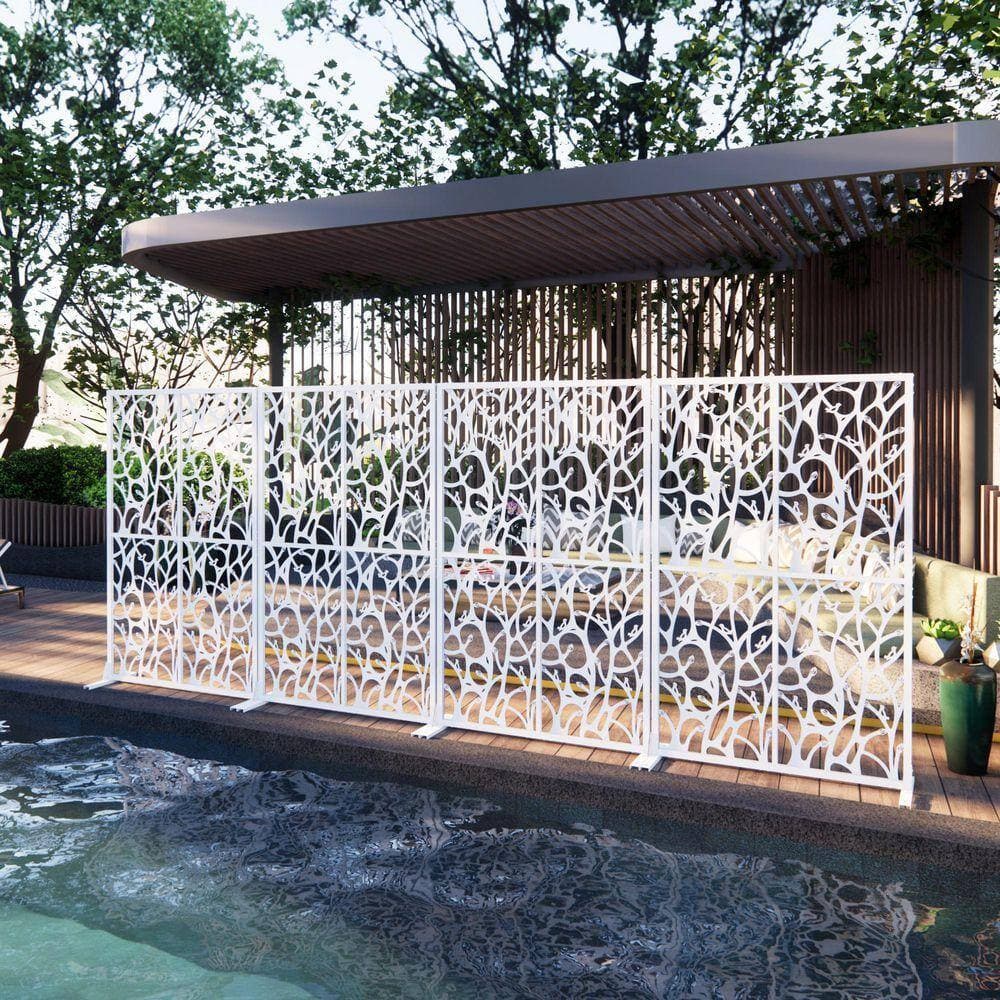Tenleaf 3.8 ft. x 6 ft. Free Standing Decorative Privacy Fence Screen Bird White Metal for Balcony Patio Garden Room Divider (3)
