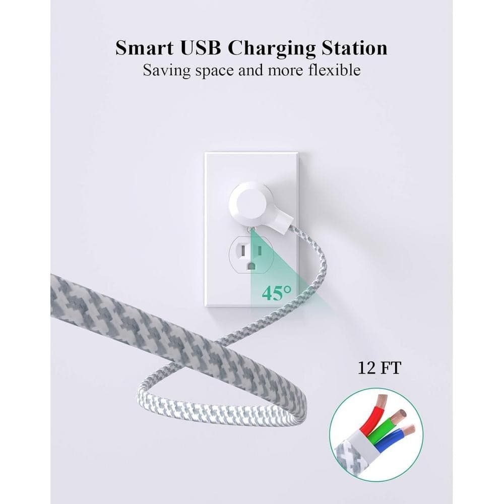 Lukyamzn 12 ft. Extension Cord 6-Outlet Power Strip Surge Protector in White with 2-USB Ports and Flat Plug (2-Pack) (2)