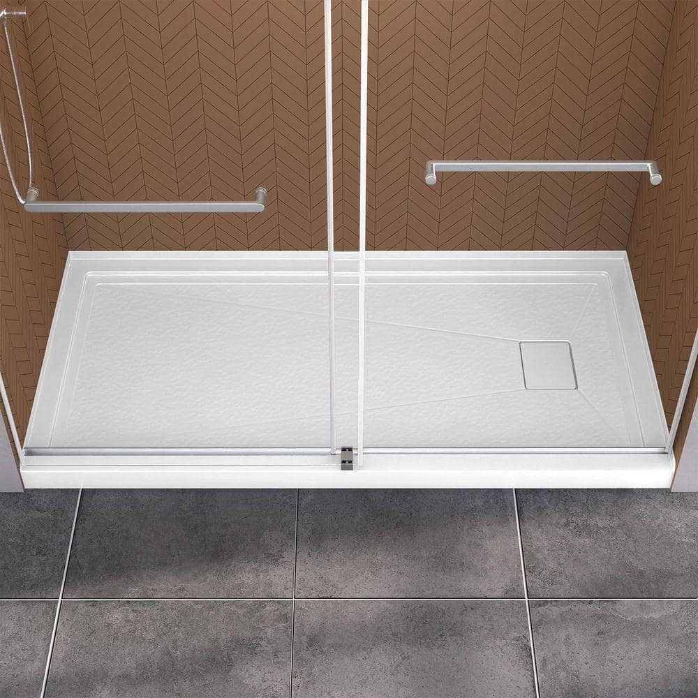 NTQ 72 in. x 36 in. Acrylic Single Threshold Alcove Rectangular Shower Pan Base with Right Drain Hole and Cover in White (3)