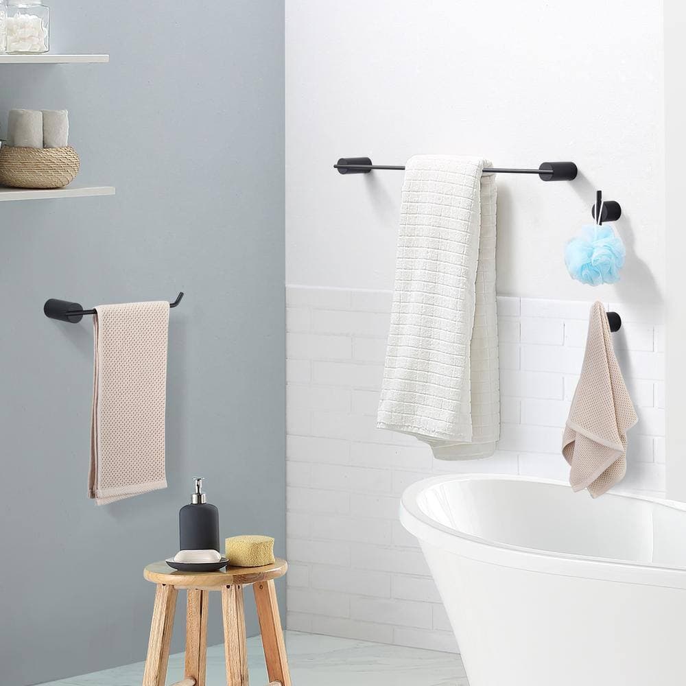 WOWOW Bath Hardware Set Accessory Included Towel Rack&Toilet Paper Holder&Towel Hook Black (3)
