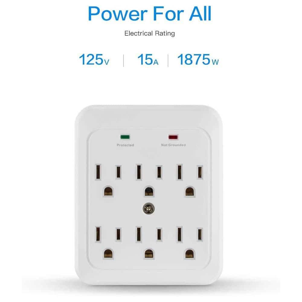 Yichuhaoxi 6-Outlet Wall Surge Protector Adapter 980 Joule Protection White 2 Pack (2)