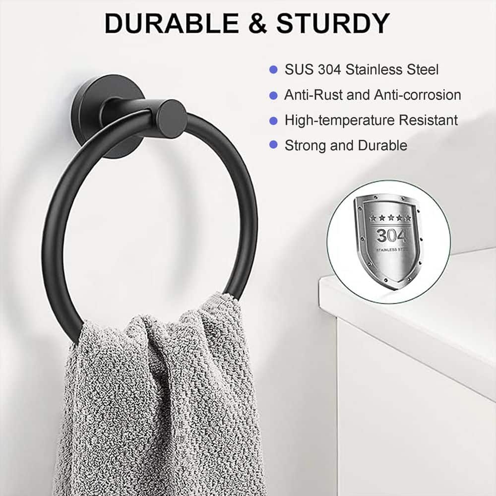 ruiling Stainless Steel 2-Pack Wall Mounted Towel Ring with Pivots in Matte Black (3)