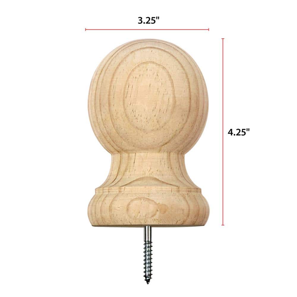 Waddell Large Ball Post Top with Pre-Installed Screw - 4.25 in. x 3.25 in. - Unfinished Sanded Pine - DIY Porch and Fence Decor (2)