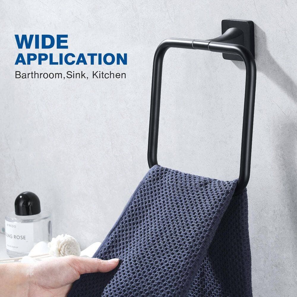 ATKING Bathroom Wall Mounted Towel Ring Towel Holder Hand Towel Bar in Stainless Steel Matte Black (2)